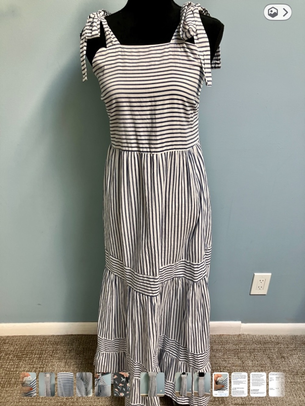 Striped Tie-Shoulder Maxi Dress by Area Stars in Navy and White